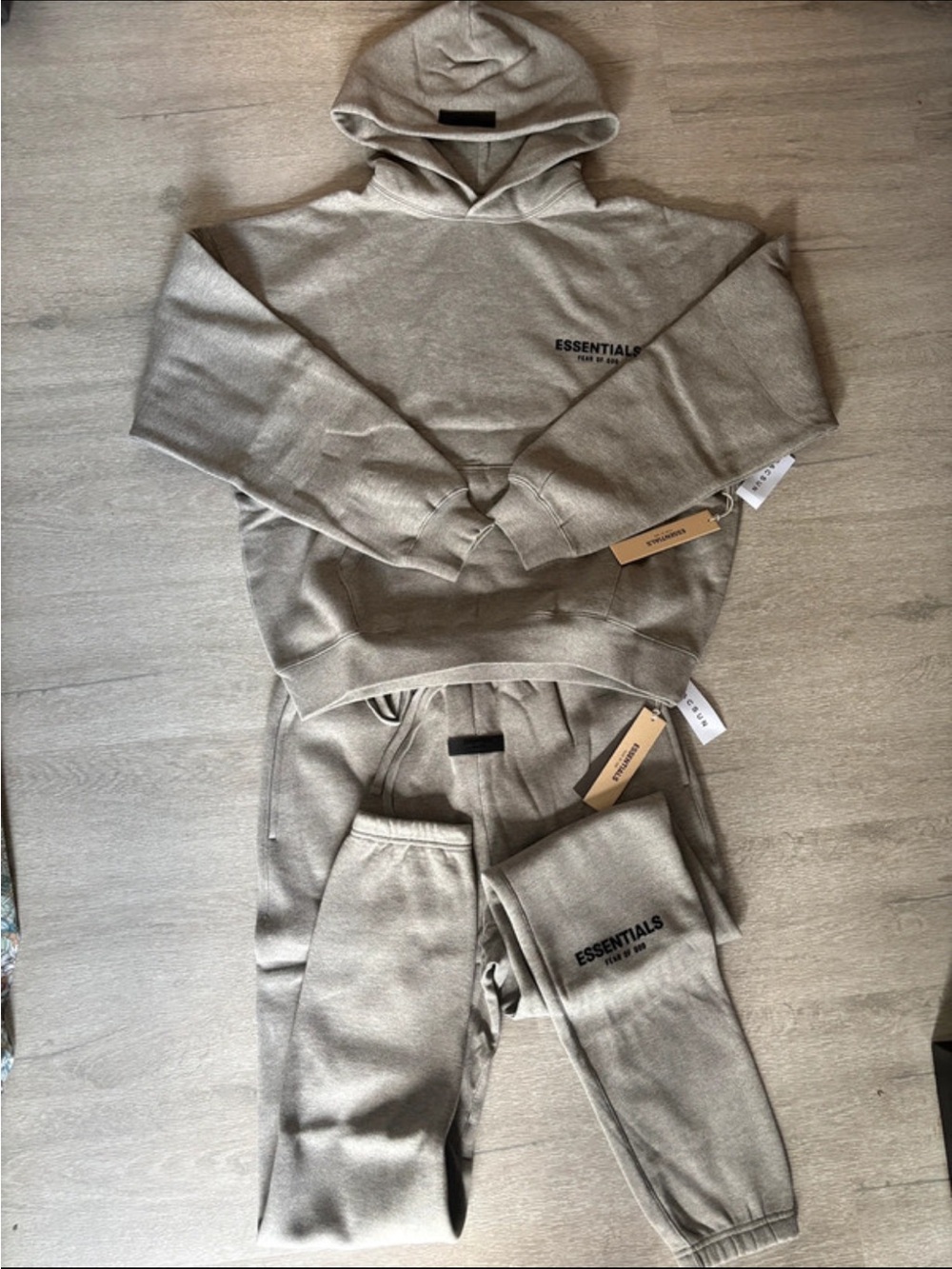 New Essentials Gray Hoodie & Joggers Set with dust bag
